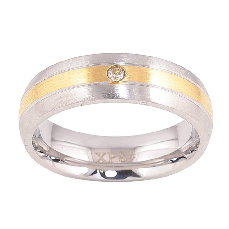 Кольцо Xuping TTM Stainless Steel цвет 14К+Родий "Узор с кристальной вставкой" шир. 6мм фото №5