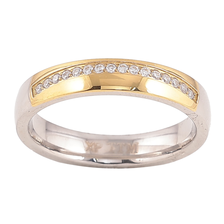 Кольцо Xuping TTM Stainless Steel цвет 14К+Родий "Узор с кристаллами" шир. 4мм фото №12