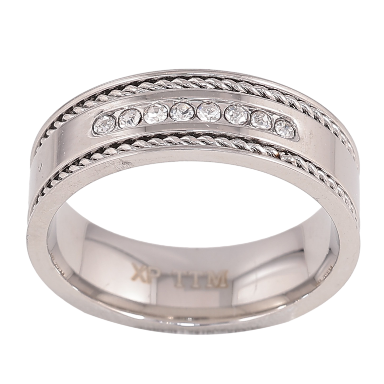 Каблучка Xuping TTM Stainless Steel колір Родій "Візерунок з кристалами" шир. 6.5мм фото №1 Каблучка Xuping TTM Stainless Steel колір Родій "Візерунок з кристалами" шир. 6.5мм фото №1