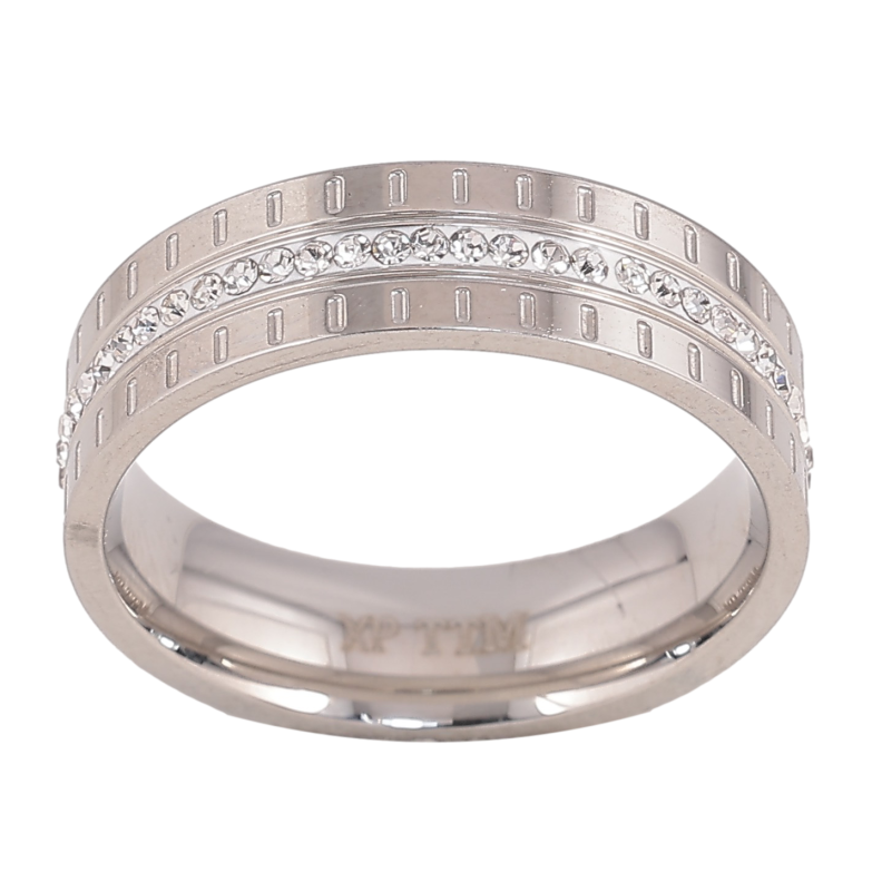 Кольцо Xuping TTM Stainless Steel цвет Родий "Дорожка кристаллов" шир. 6мм фото №1 Кольцо Xuping TTM Stainless Steel цвет Родий "Дорожка кристаллов" шир. 6мм фото №1