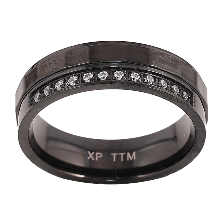 Кольцо Xuping TTM Stainless Steel цвет black "Узор с кристаллами" шир. 6мм фото №10