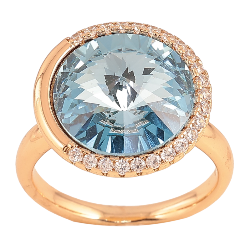 Кольцо Xuping цвет Позолота 18K с кр-ми Swarovski "Кристалл Aquamarine" ø 17мм фото №1