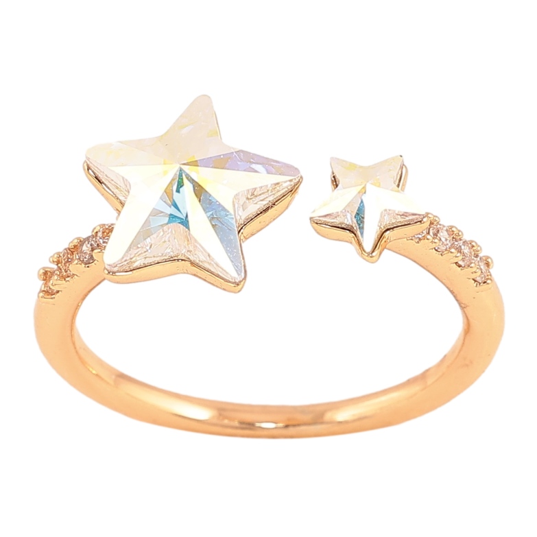 Каблучка Xuping колір Позолота 18K з кр-ми Swarovski "Дві кристальні зірки АВ" фото №1 Каблучка Xuping колір Позолота 18K з кр-ми Swarovski "Дві кристальні зірки АВ" фото №1