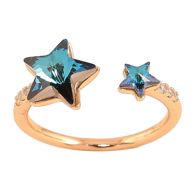 Каблучка Xuping колір Позолота 18K з кр-ми Swarovski "Дві кристальні зірки Metallic Blue" фото №1 Каблучка Xuping колір Позолота 18K з кр-ми Swarovski "Дві кристальні зірки Metallic Blue" фото №1