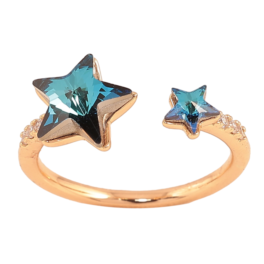 Каблучка Xuping колір Позолота 18K з кр-ми Swarovski "Дві кристальні зірки Metallic Blue" фото №1 Каблучка Xuping колір Позолота 18K з кр-ми Swarovski "Дві кристальні зірки Metallic Blue" фото №1