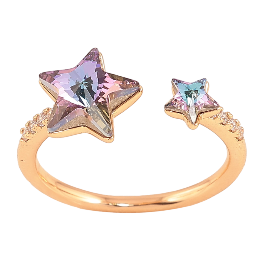 Каблучка Xuping колір Позолота 18K з кр-ми Swarovski "Дві кристальні зірки Paradise Shine" фото №1 Каблучка Xuping колір Позолота 18K з кр-ми Swarovski "Дві кристальні зірки Paradise Shine" фото №1