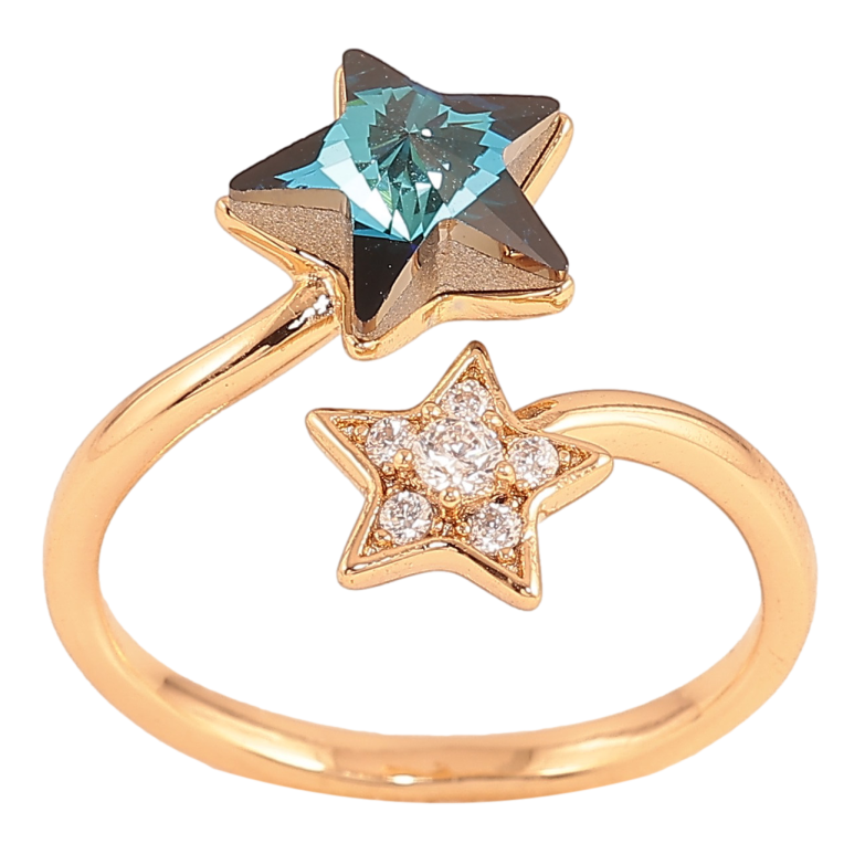 Кольцо Xuping цвет Позолота 18K с кр-ми Swarovski "Две звезды с кристаллом Metallic Blue" фото №2