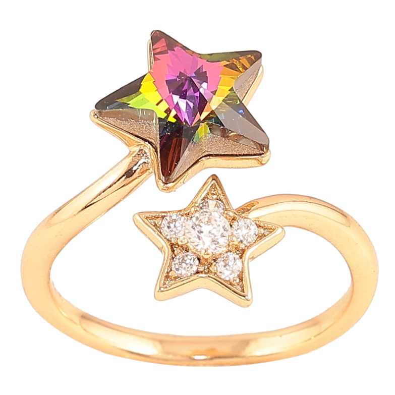 Каблучка Xuping колір Позолота 18K з кр-ми Swarovski "Дві зірки з кристалом Vitrail Medium" фото №12 Каблучка Xuping колір Позолота 18K з кр-ми Swarovski "Дві зірки з кристалом Vitrail Medium" фото №12