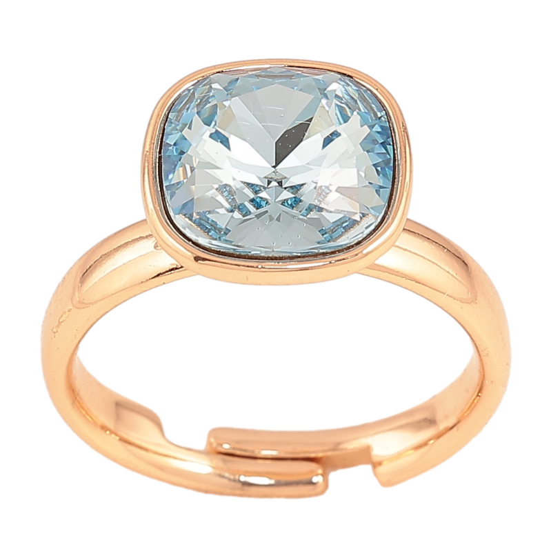 Кольцо Xuping цвет Позолота 18K с кр-ми Swarovski "Кристалл Aquamarine" 12х12мм фото №2