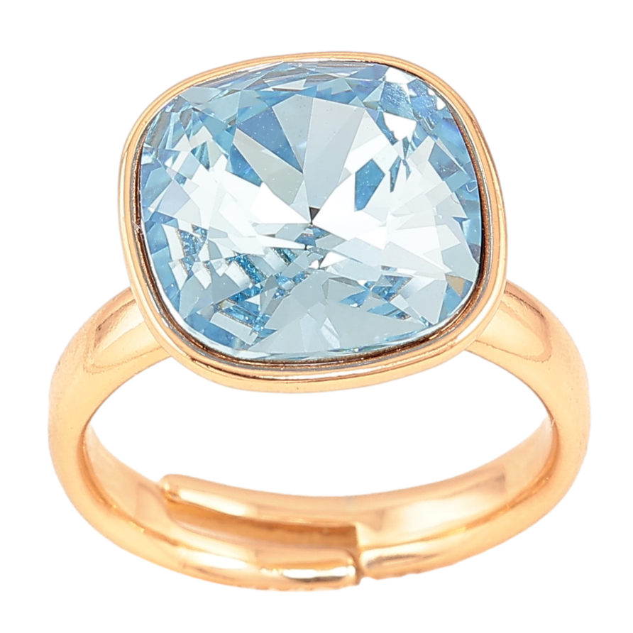 Каблучка Xuping колір Позолота 18K з кр-ми Swarovski "Кристал Aquamarine" 14х14мм фото №1