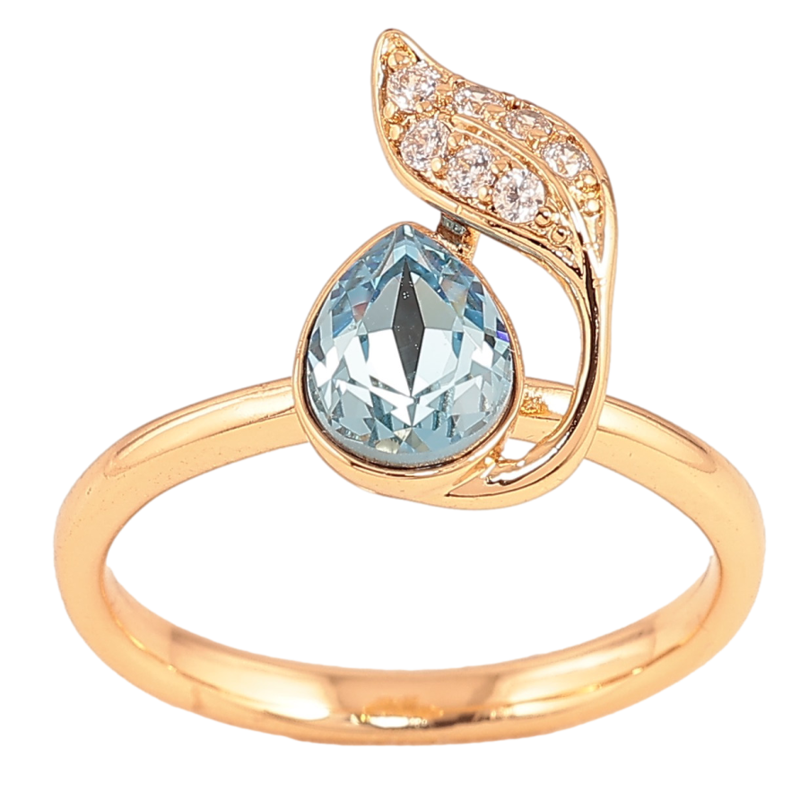 Кольцо Xuping цвет Позолота 18K с кр-ми Swarovski "Кристалл Aquamarine с листиком" фото №1 Кольцо Xuping цвет Позолота 18K с кр-ми Swarovski "Кристалл Aquamarine с листиком" фото №1