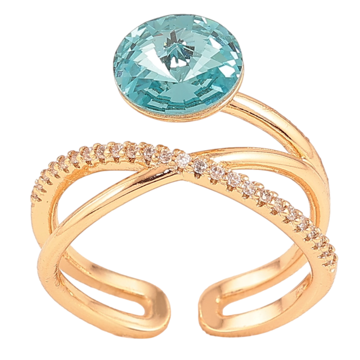 Каблучка Xuping колір Позолота 18K з кр-ми Swarovski "Кристал Light Turquoisel" фото №19