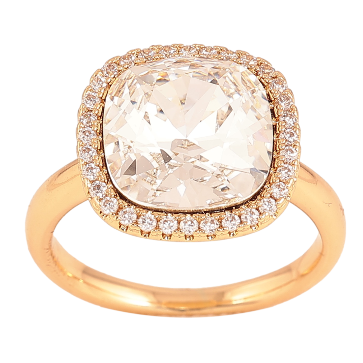 Кольцо Xuping цвет Позолота 18K с кр-ми Swarovski "Кристалл Clear в обрамлении кристаллов" 15х15мм фото №22