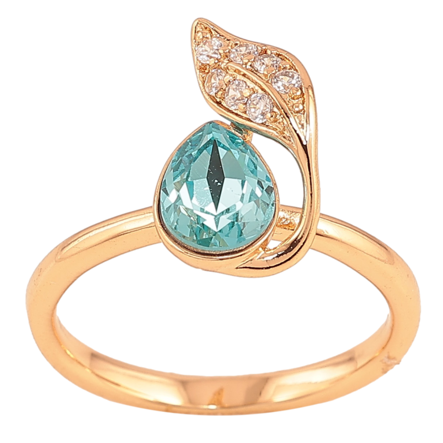 Кольцо Xuping цвет Позолота 18K с кр-ми Swarovski "Кристалл Light Turquoise с листиком" фото №1