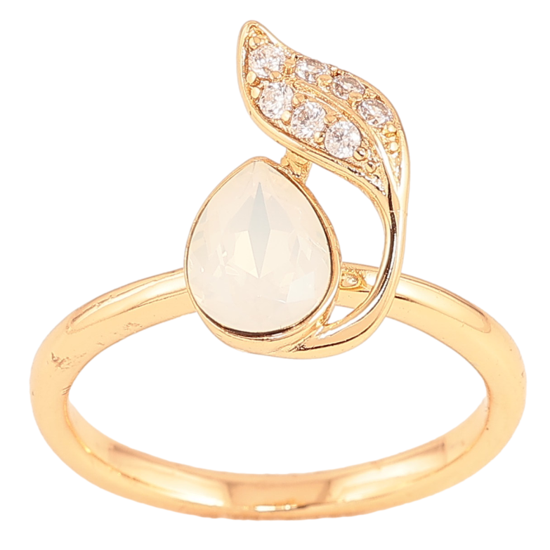 Кольцо Xuping цвет Позолота 18K с кр-ми Swarovski "Кристалл White Opal с листиком" фото №1