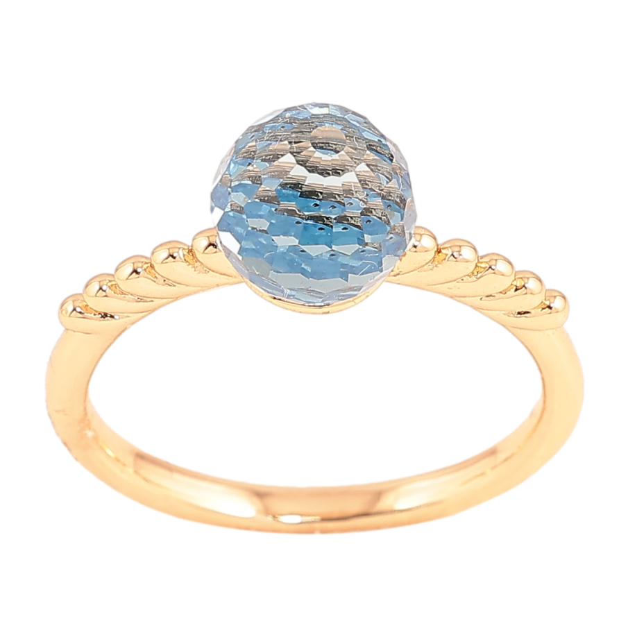 Каблучка Xuping колір Позолота 18K з кр-ми Swarovski "Кристальна куля Aquamarine" ø 8мм фото №1