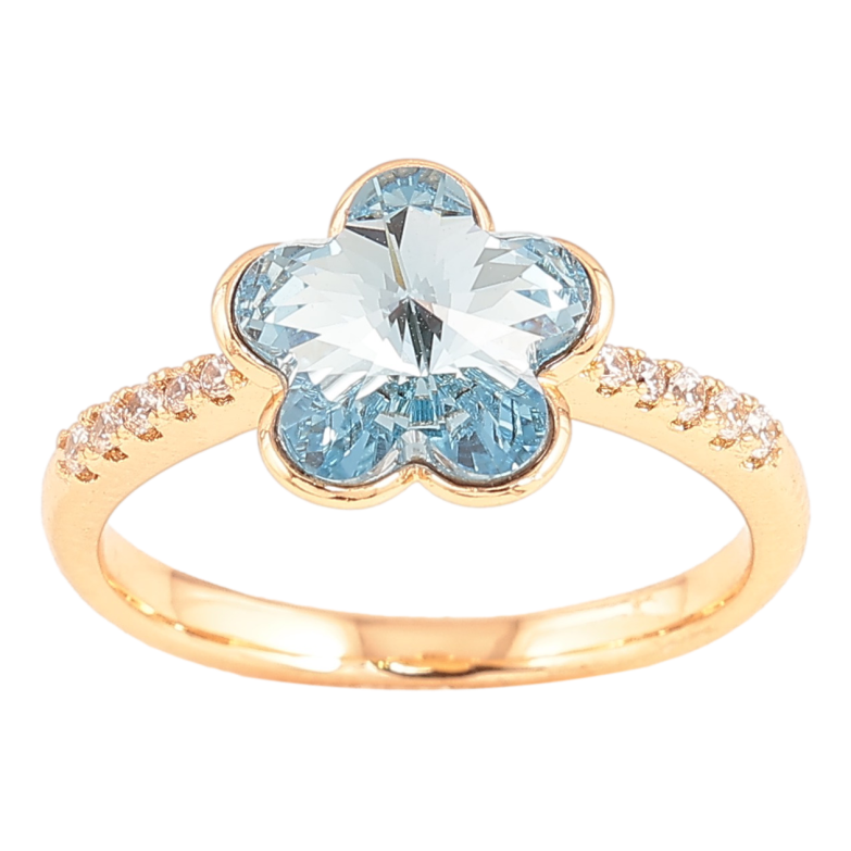 Кольцо Xuping цвет Позолота 18K с кр-ми Swarovski "Кристальный цветочек Aquamarine" фото №1