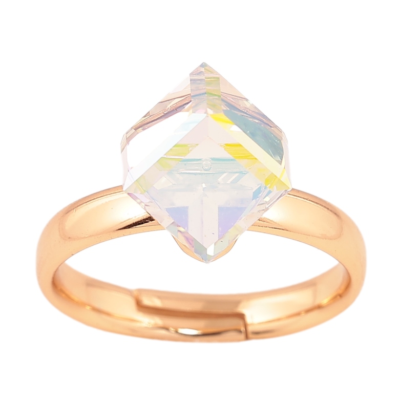 Каблучка Xuping колір позолота 18K з кристалами Swarovski кристальний куб 8х8мм фото №1