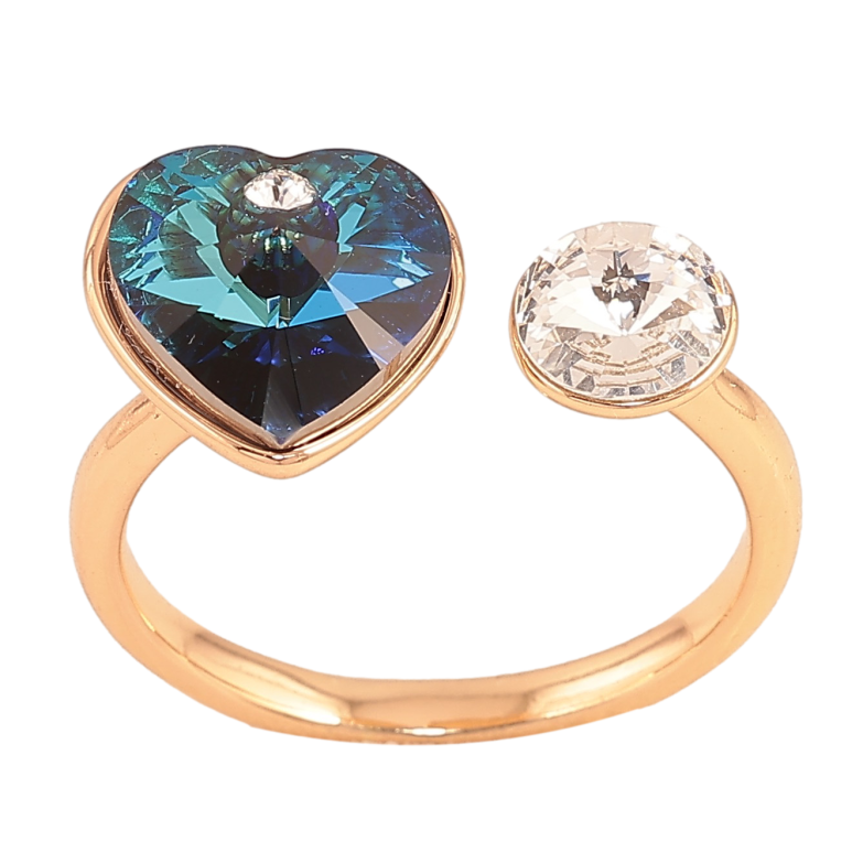Кольцо Xuping цвет Позолота 18K с кр-ми Swarovski "Кристальное сердце Metallic Blue и Clear" фото №2