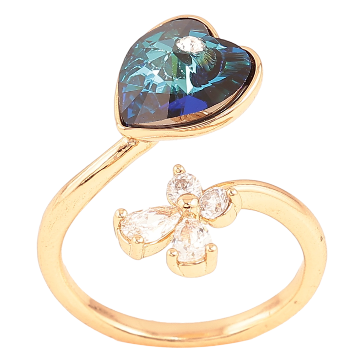 Каблучка Xuping колір Позолота 18K з кр-ми Swarovski "Кристальне серце Metallic Blue з квіточкою" фото №24