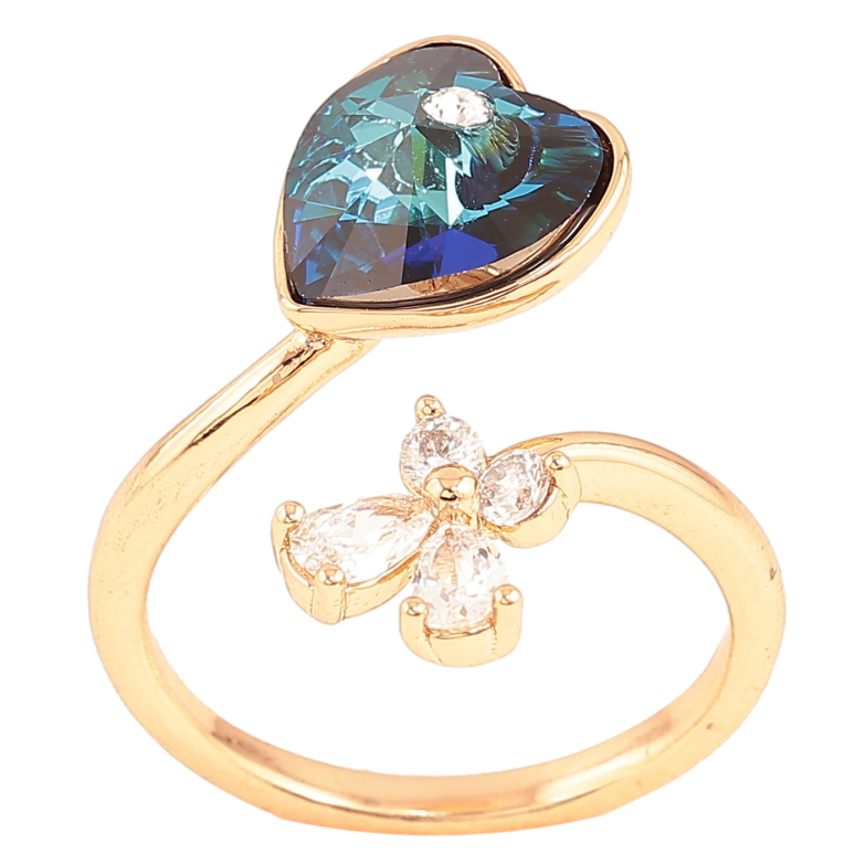 Каблучка Xuping колір Позолота 18K з кр-ми Swarovski "Кристальне серце Metallic Blue з квіточкою" фото №1 Каблучка Xuping колір Позолота 18K з кр-ми Swarovski "Кристальне серце Metallic Blue з квіточкою" фото №1