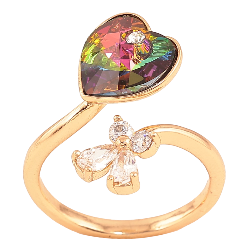 Кольцо Xuping цвет Позолота 18K с кр-ми Swarovski "Кристальное сердце Vitrail Medium с цветочком" фото №3