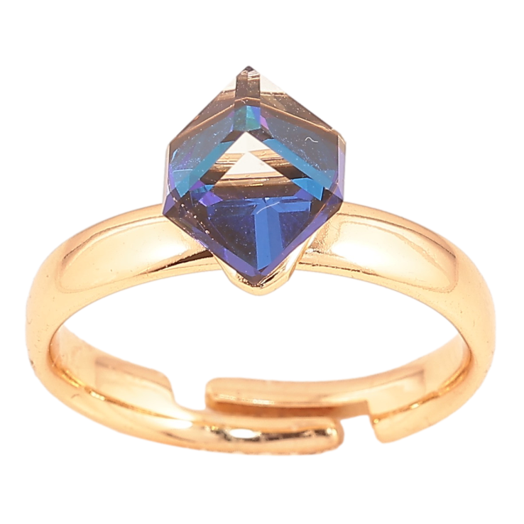 Кольцо Xuping цвет Позолота 18K с кр-ми Swarovski "Кристальный куб Metallic Blue" 6х6мм фото №12