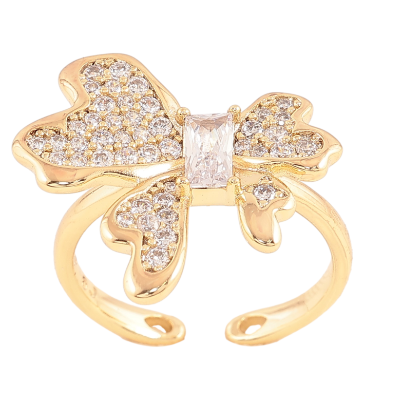 Каблучка Xuping колір Позолота 14K "Бант з інкрустацією кристалами" фото №1 Каблучка Xuping колір Позолота 14K "Бант з інкрустацією кристалами" фото №1