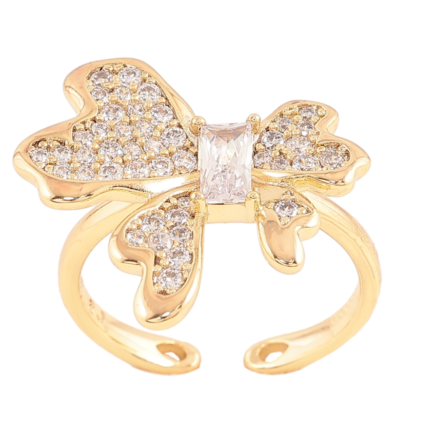 Каблучка Xuping колір Позолота 14K "Бант з інкрустацією кристалами" фото №1 Каблучка Xuping колір Позолота 14K "Бант з інкрустацією кристалами" фото №1