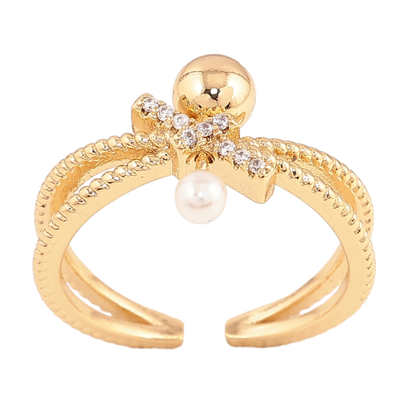 Каблучка Xuping колір Позолота 14K "Візерунок з кристалами і перлиною" фото №2 Каблучка Xuping колір Позолота 14K "Візерунок з кристалами і перлиною" фото №2