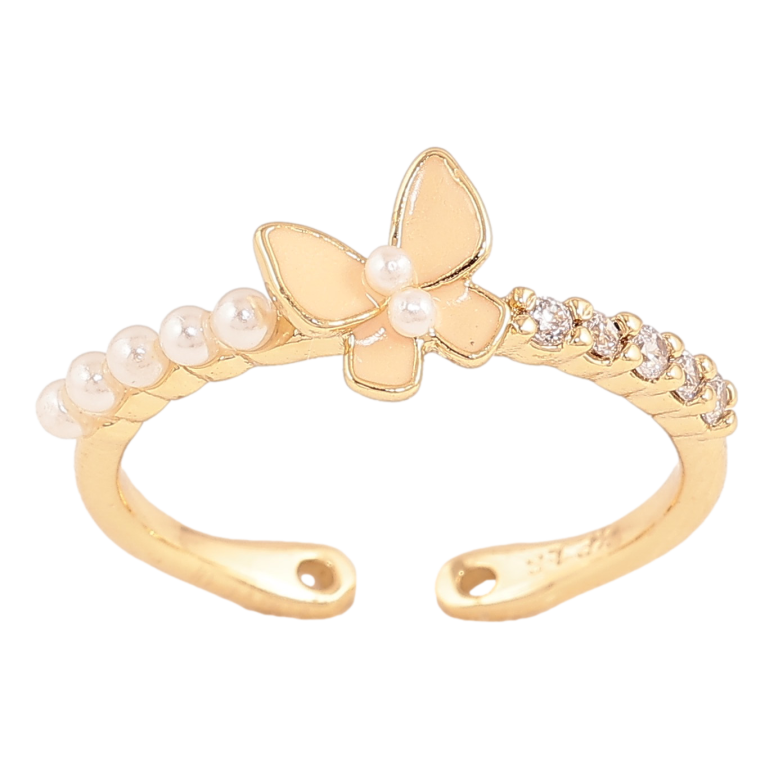 Кольцо Xuping цвет Позолота 14K "Бабочка с эмалью и жемчужинами" фото №1 Кольцо Xuping цвет Позолота 14K "Бабочка с эмалью и жемчужинами" фото №1