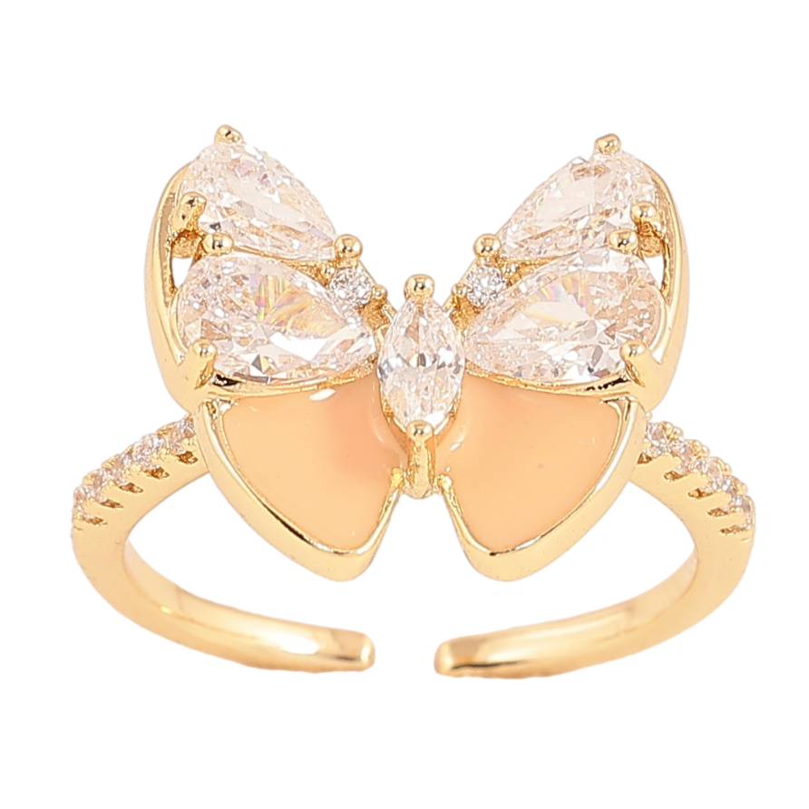 Кольцо Xuping цвет Позолота 14K "Кристальная бабочка с бежевой эмалью" фото №1 Кольцо Xuping цвет Позолота 14K "Кристальная бабочка с бежевой эмалью" фото №1