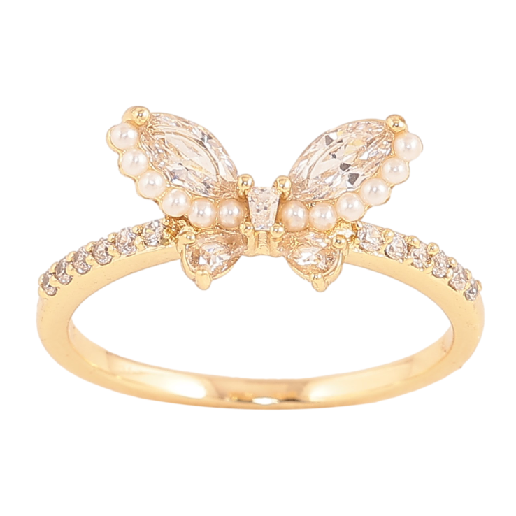 Кольцо Xuping цвет Позолота 14K "Кристально-жемчужная бабочка" фото №4 Кольцо Xuping цвет Позолота 14K "Кристально-жемчужная бабочка" фото №4