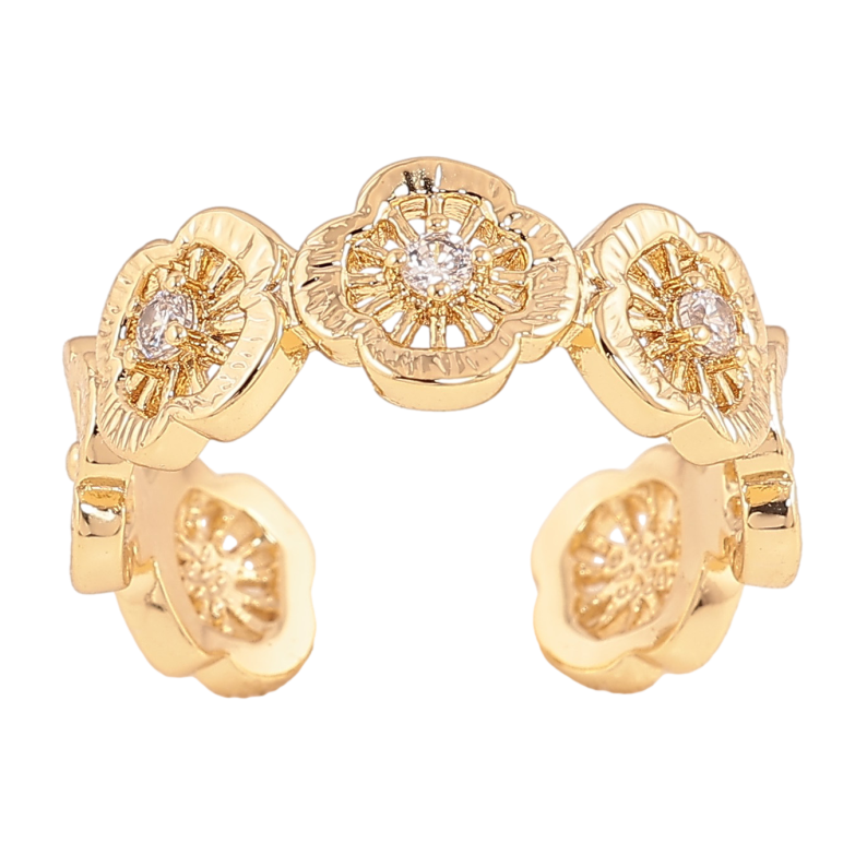 Каблучка Xuping колір Позолота 14K "Квіточки з кристалами" фото №1 Каблучка Xuping колір Позолота 14K "Квіточки з кристалами" фото №1