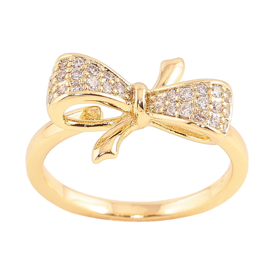 Каблучка Xuping колір Позолота 14K "Бант з кристалами" фото №1 Каблучка Xuping колір Позолота 14K "Бант з кристалами" фото №1