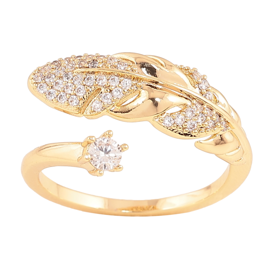 Каблучка Xuping колір Позолота 14K "Перо з кристалами" фото №1 Каблучка Xuping колір Позолота 14K "Перо з кристалами" фото №1