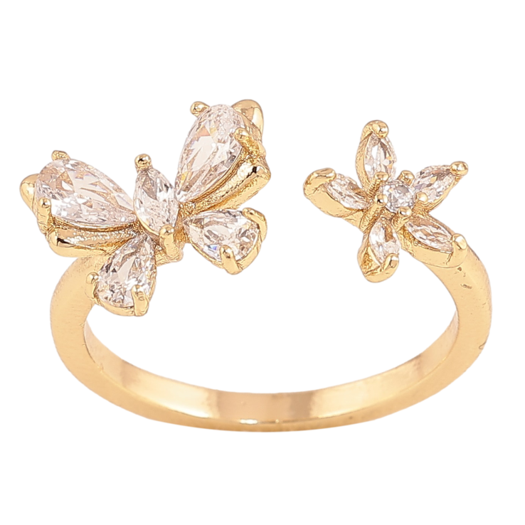 Каблучка Xuping колір Позолота 14K "Кристальний метелик з квіткою" фото №4 Каблучка Xuping колір Позолота 14K "Кристальний метелик з квіткою" фото №4