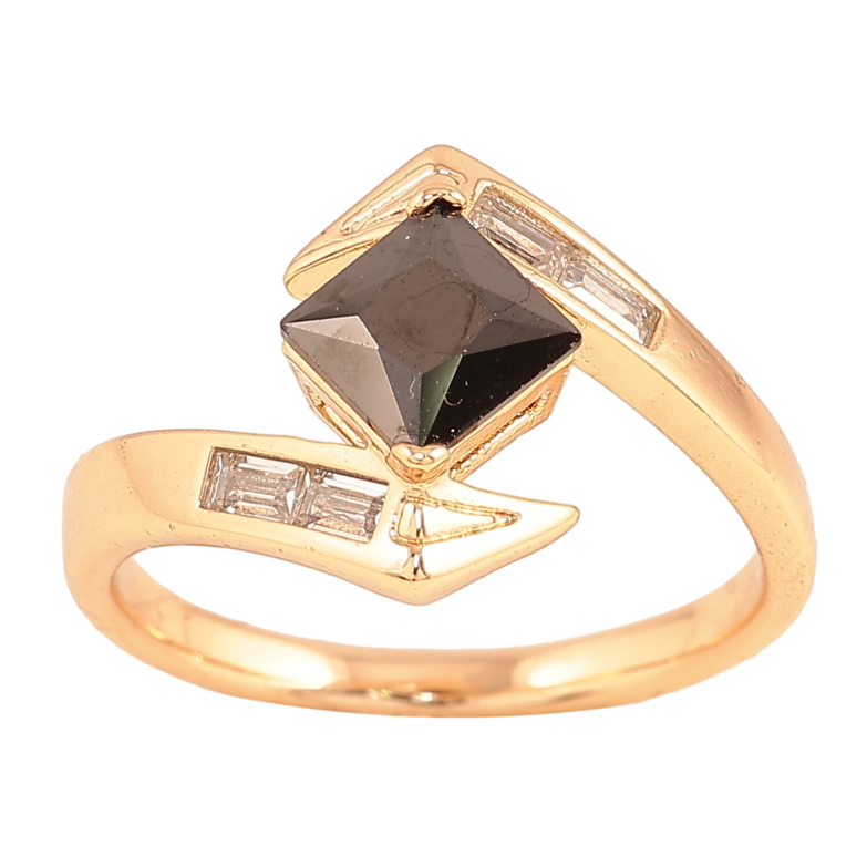 Каблучка Xuping колір Позолота 18K "Візерунок з чорним кристалом" фото №3