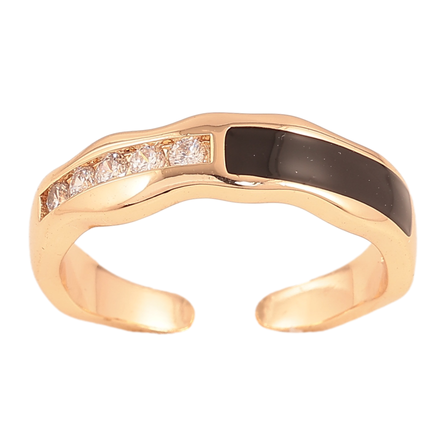 Каблучка Xuping колір Позолота 18K "Візерунок з кристалами і чорною емаллю" фото №1