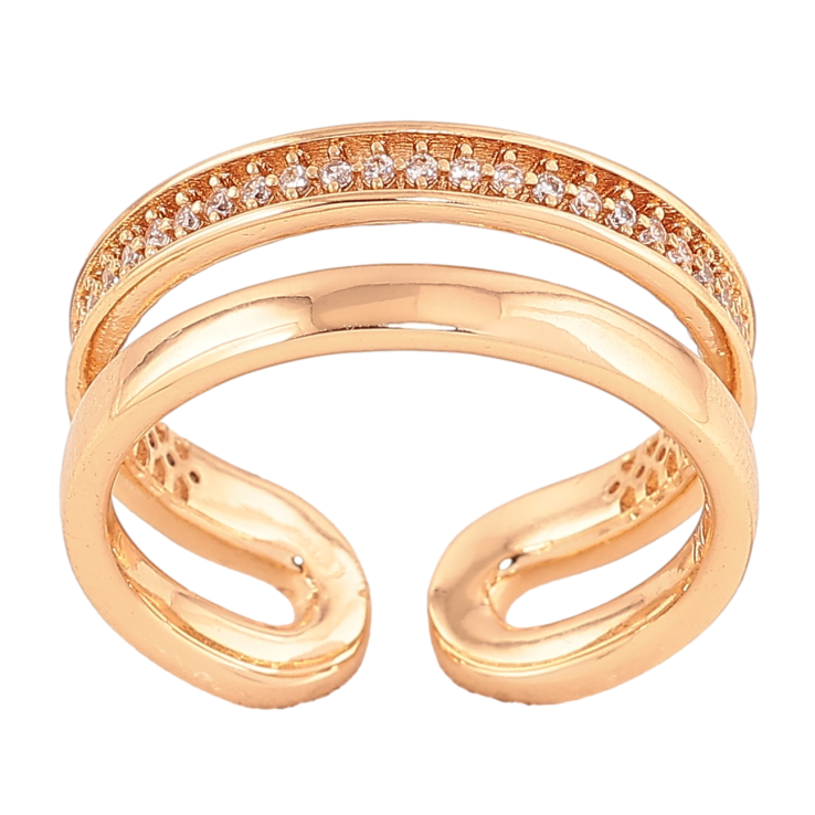 Кольцо Xuping цвет Позолота 18K "Двойная шинка с дорожкой кристаллов"  фото №23