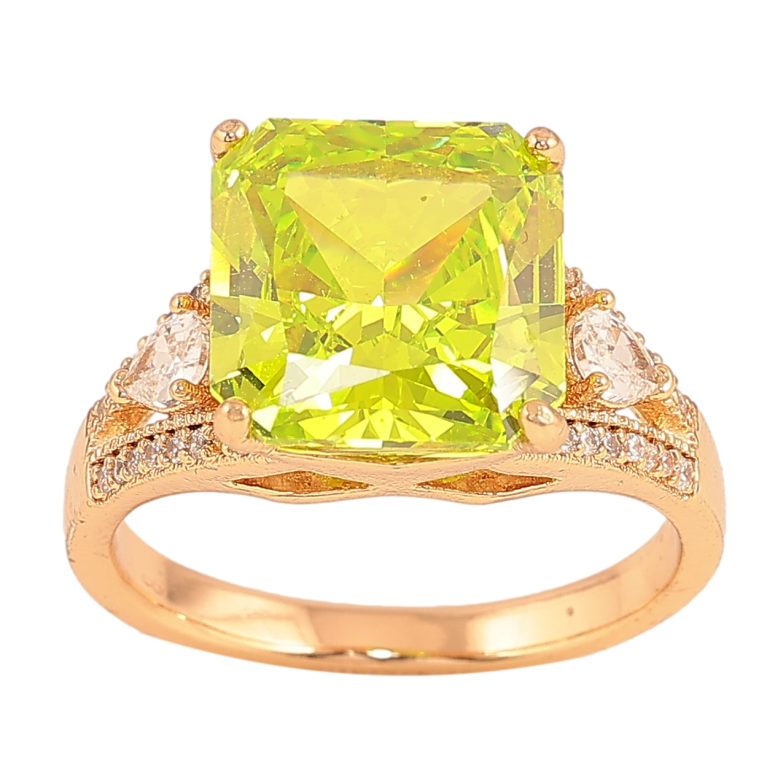 Каблучка Xuping колір Позолота 18K "Візерунок з салатовим кристалом" фото №1