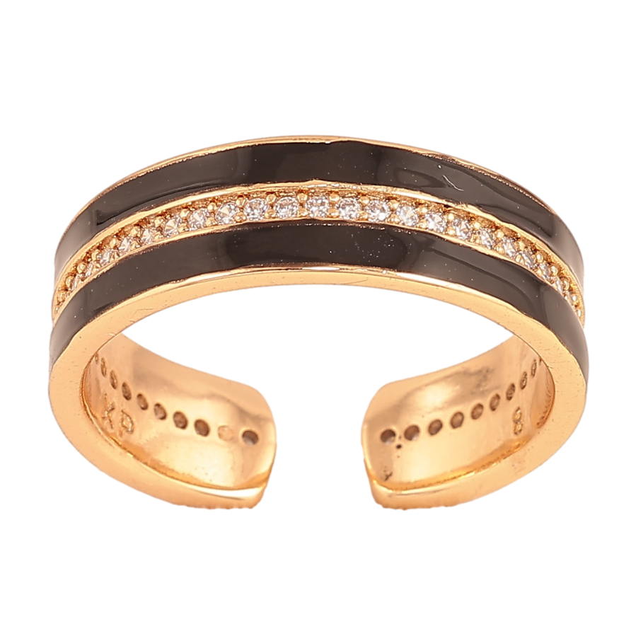 Кольцо Xuping цвет Позолота 18K "Узор с кристаллами и черной эмалью" шир. 6мм фото №1 Кольцо Xuping цвет Позолота 18K "Узор с кристаллами и черной эмалью" шир. 6мм фото №1