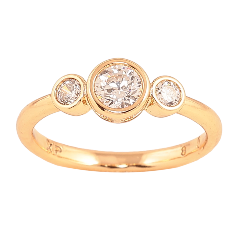 Каблучка Xuping колір Позолота 18K "Три кристали" фото №2 Каблучка Xuping колір Позолота 18K "Три кристали" фото №2