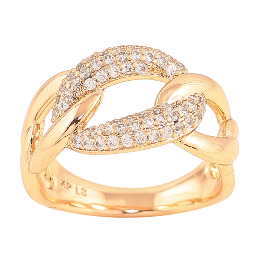 Каблучка Xuping колір Позолота 18K "Візерунок ланцюжок з кристалами" фото №1