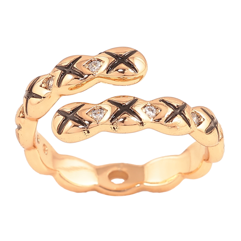 Кольцо Xuping цвет Позолота 18K "Узор с кристаллами и черной эмалью" фото №1