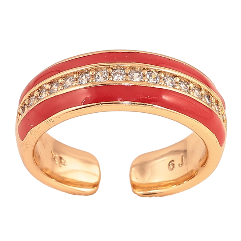 Кольцо Xuping цвет Позолота 18K "Узор с кристаллами и красной эмалью" фото №1 Кольцо Xuping цвет Позолота 18K "Узор с кристаллами и красной эмалью" фото №1