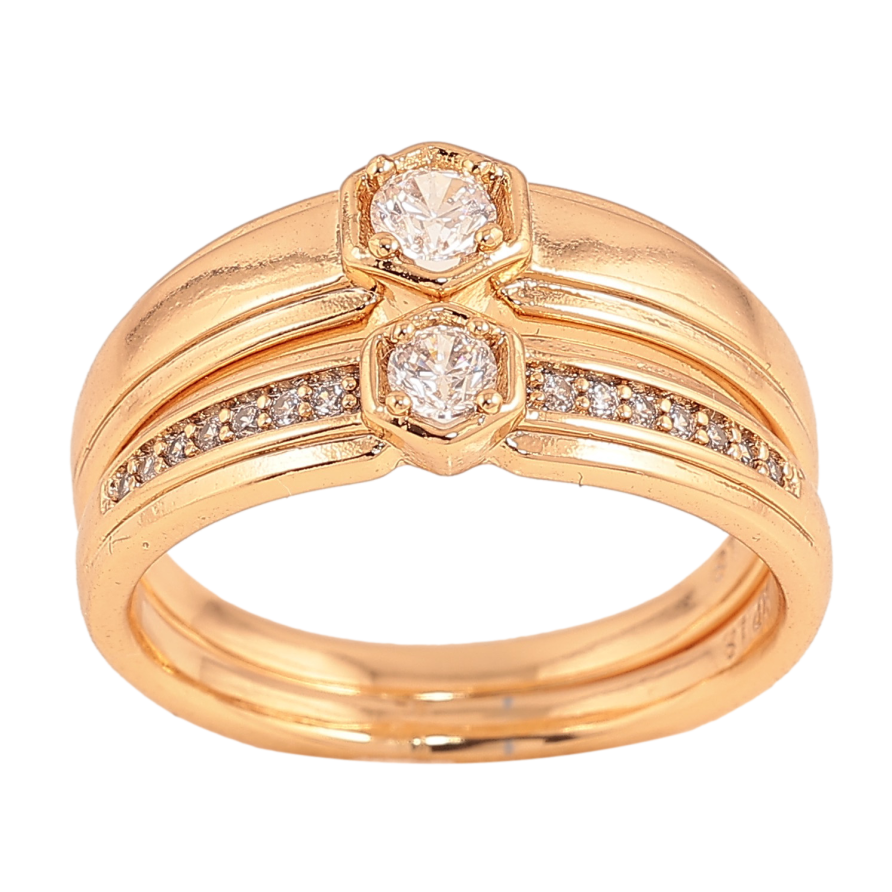 Каблучка Xuping колір Позолота 18K "Подвійне з кристалами" фото №1