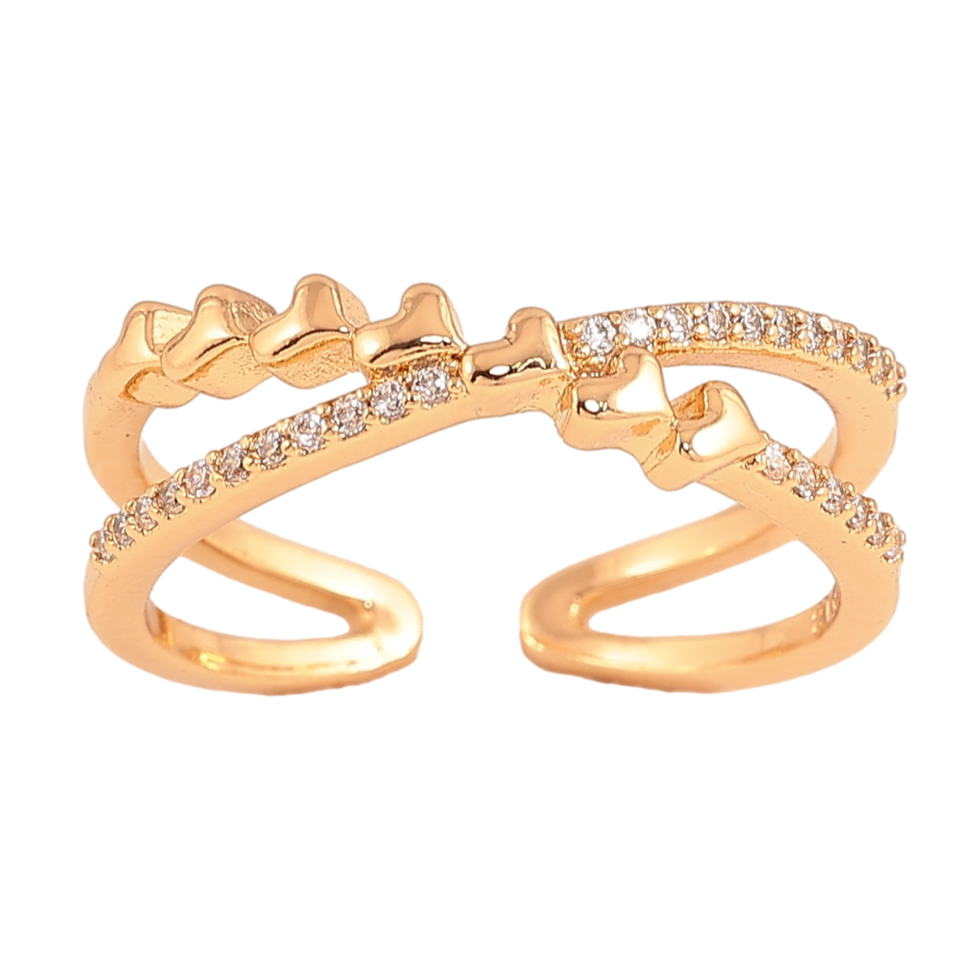 Каблучка Xuping колір Позолота 18K "Візерунок з сердечками і кристалами" фото №1