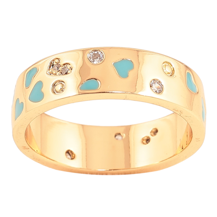 Кольцо Xuping цвет Позолота 18K "Узор голубые сердечки и кристаллы", шир. 6мм  фото №19