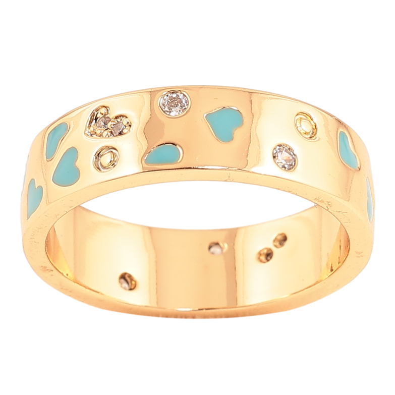 Каблучка Xuping колір Позолота 18K "Візерунок блакитні серця і кристали", шир. 6мм  фото №1